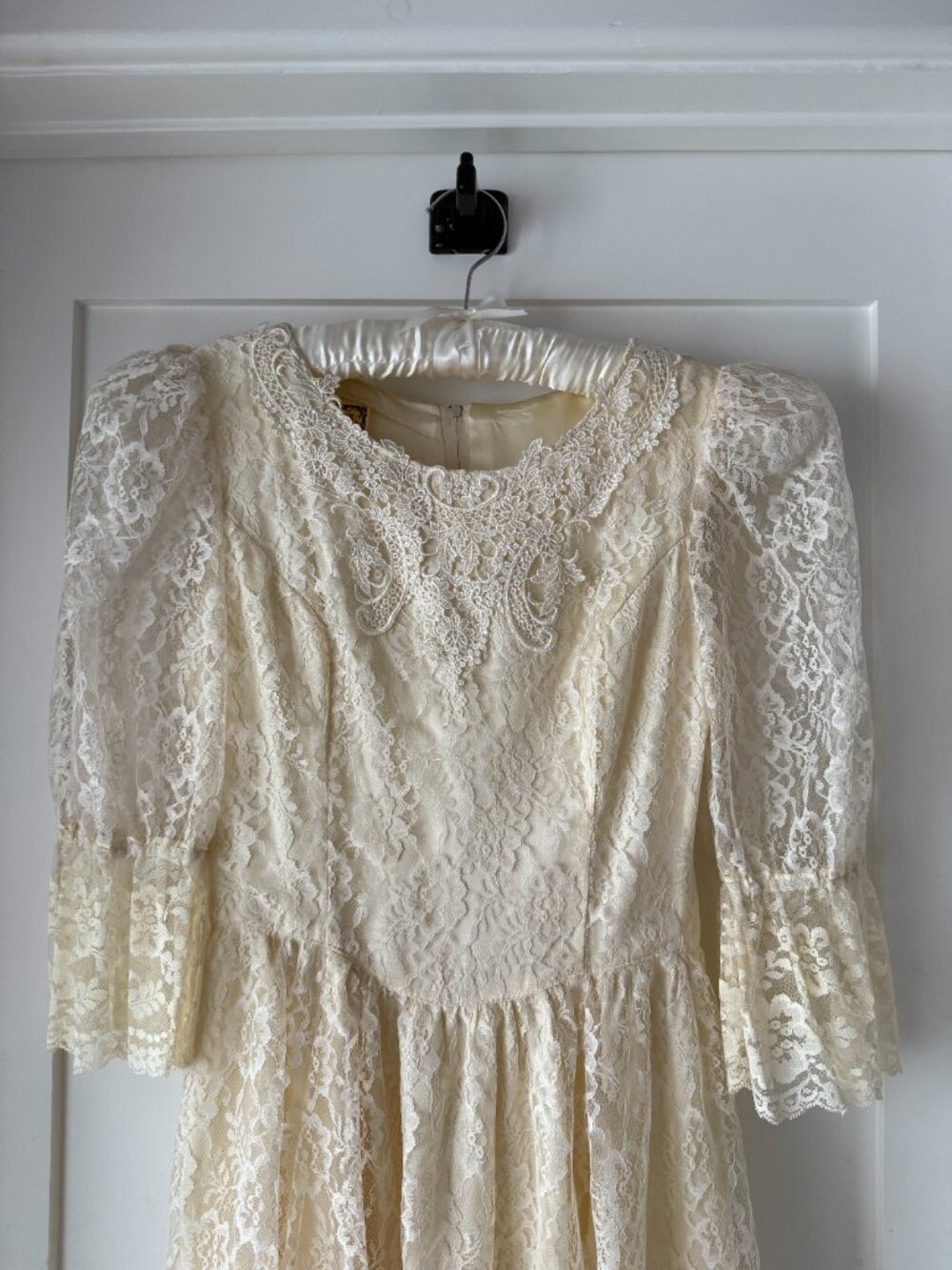 VTG 70s Gunne Sax Ivory Lace Dress Romantic Prairie Victorian Bridal Sz 7 - Picture 7 of 12
